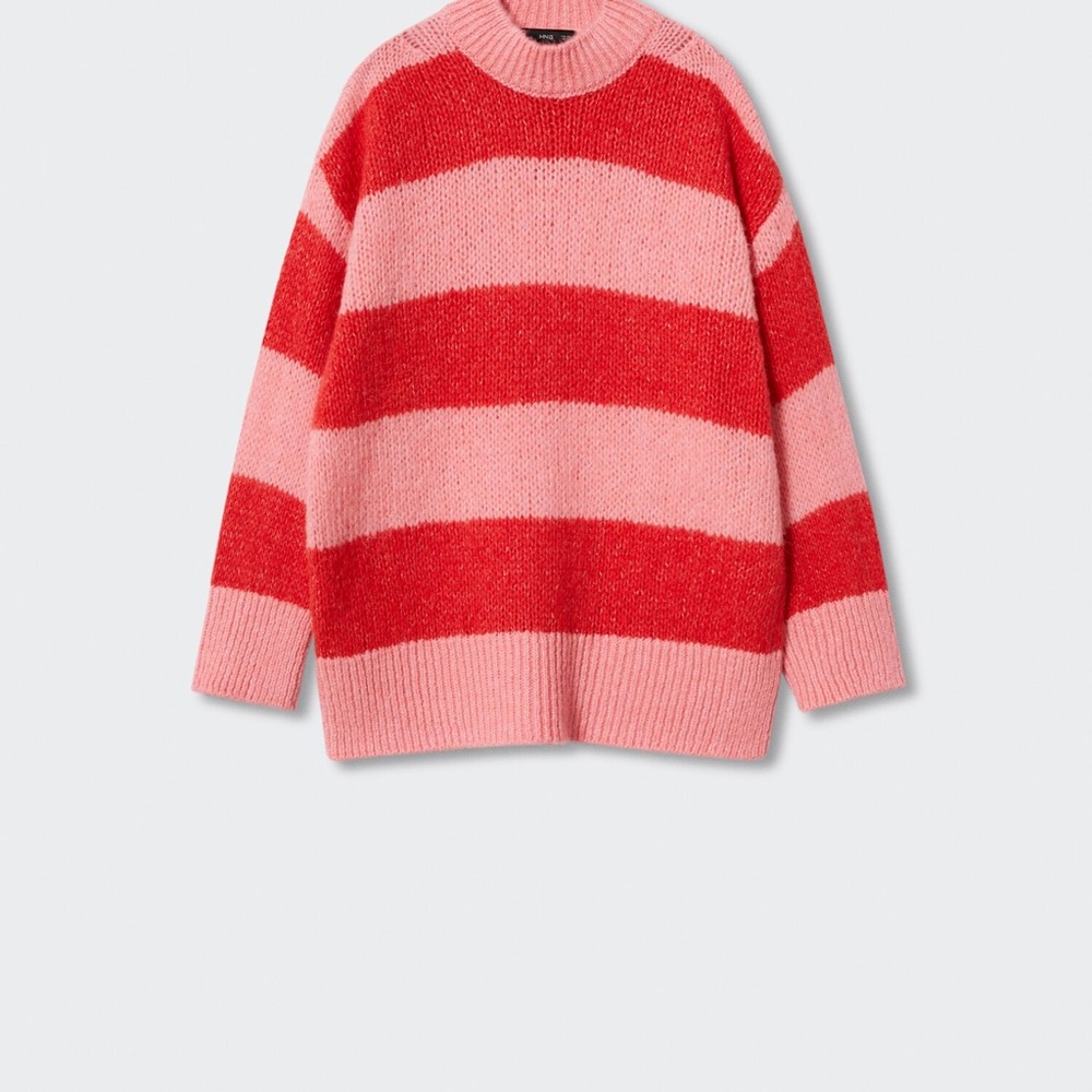 Mango oversized Striped Pink and Red Women's Sweater